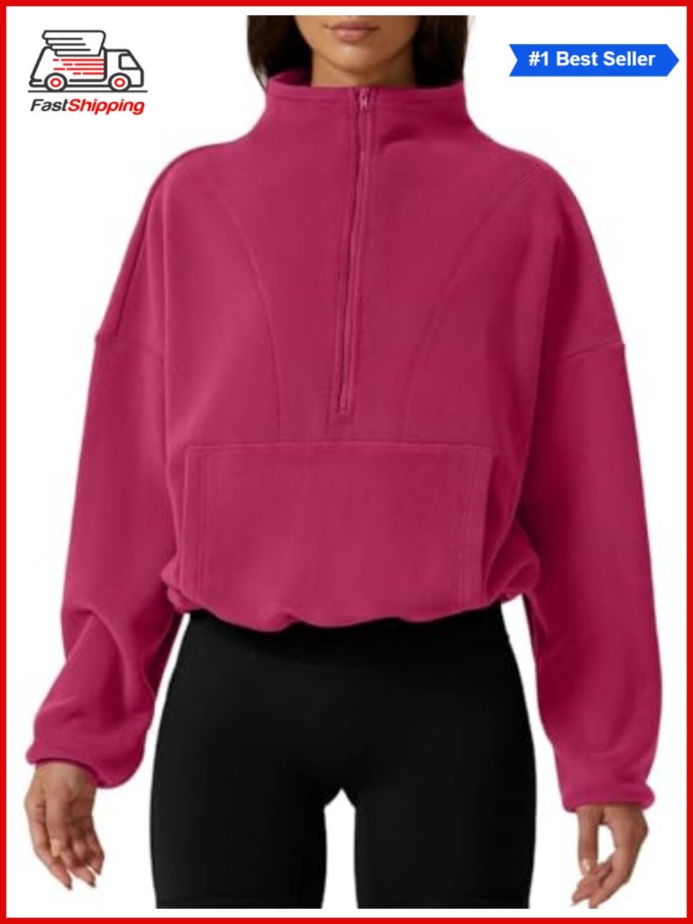 ✨ QINSEN Fleece Half Zip Mock Neck Long Sleeve Sherpa Pullover Sweatshirt